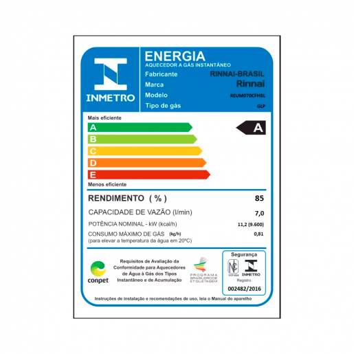 Aquecedor a Gás M07 GLP Branco Rinnai